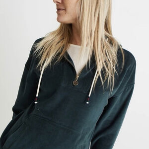 Marine Layer Prague Quarter-Zip Velour Hoodie Green Gables SMALL